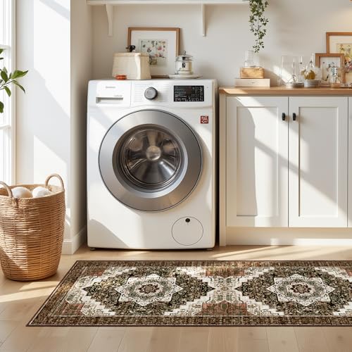 Tritard 100% Non Slip Kitchen Rugs Sets of 3 Washable Boho Kitchen Mats for Floor Vintage Farmhouse Kitchen Rug Soft Runner Rug for Hallway, Laundry Room, Indoor Entryway, Brown by Tritard - Used condition - Image 9