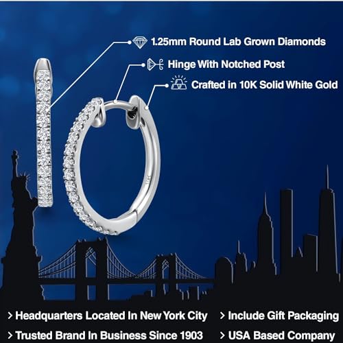 Gem Stone King 1/4 Cttw Solid 10K White Gold Lab Grown Round Cut Diamond Hoop Earrings | Gold Earrings For Women | G-H Color | VS-SI Clarity | 18MM = 0.70 Inch2