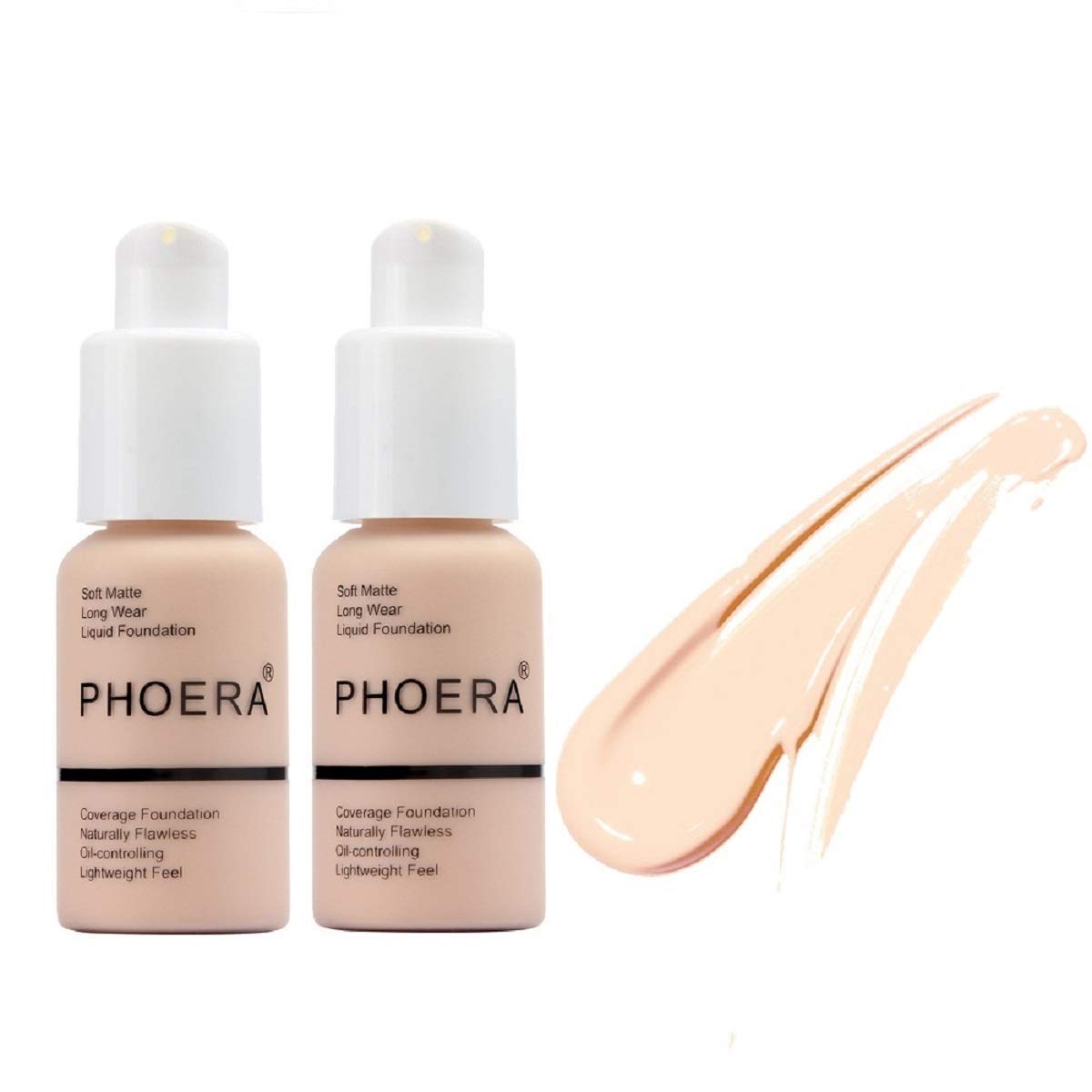 2 Pack Phoera Full Coverage Foundation and Concealer - Long Lasting Matte Oil Control Flawless Cream, 30ml (101 Porcelain)