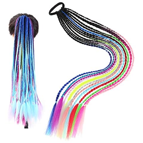 Greyoe Coloured Hair Extensions, Crazy Hair Day for Kids, Crazy Hair Accessories, Hand Woven, High Elasticity, Exquisite and Colorful for Kids Girls Hairdressing, Parties, Festivals (1 Pcs, 60cm) Cover