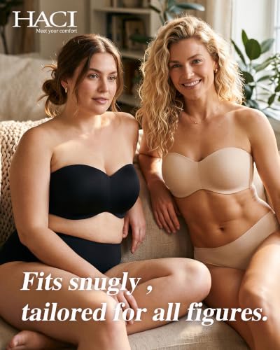 Image of HACI Women's Minimizer Strapless Bra Anti-Slip Underwire Bandeau Plus Size