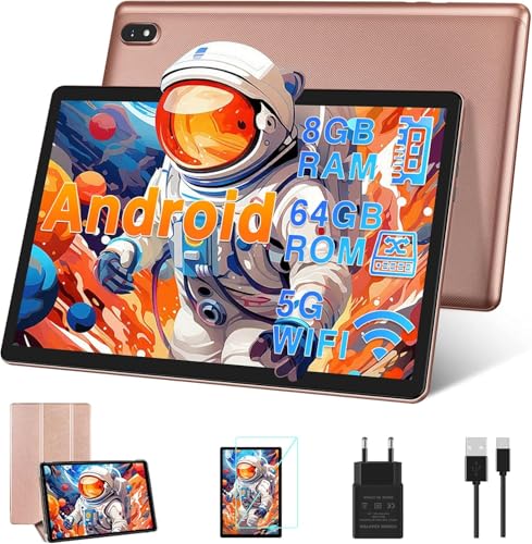 DMOAO Tablet 10 Pulgadas Android con 5G WiFi, HD Tablets con 4GB RAM (Ampliable hasta 8 GB RAM) + 64GB ROM (TF 1TB), 8 Cores 2.0 GHz, Bluetooth 5.0, Cámara Dual 5MP + 5MP, 6000 mAh, Oro Rose Tablet