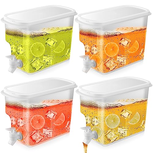 4 Pcs 1 Gallon Plastic Drink Dispenser For Fridge With Spigot Leakproof Juice Dispensers For Parties Stand Fridge Water Beverage For Daily Party Use Lemonade Brew Iced Tea, 11 X 4.5 X 7 Inches #TOP8