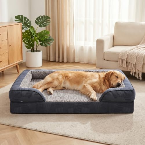 JOEJOY Cuccia Cane Interno Taglia XL Grande, Cuscino Cane Impermeabile Sfoderabile e Lavabile, struttura a nido d'ape con tre Lati Rialzati Ortopedico, Cuccia Divano per Cani, Grigio