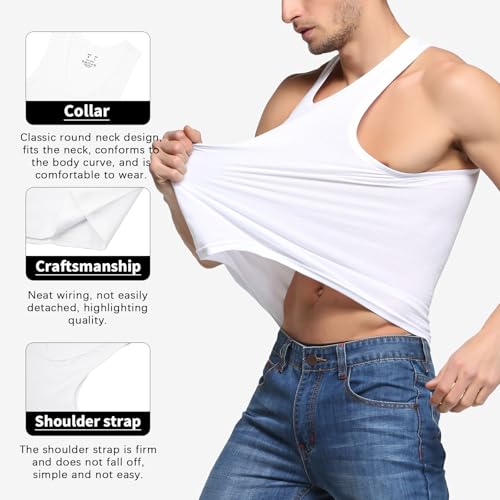 HomyComy Men's 100% Cotton Tank Top Sleeveless Crewneck A-Shirts Basic Solid Undershirts Vest 3 Pack2
