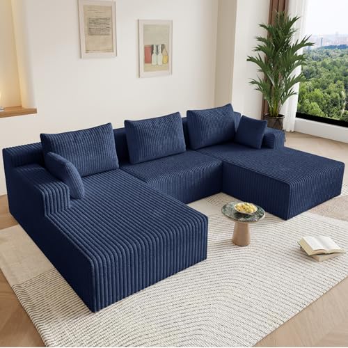 Image of 107 inch W Boneless Cloud Sectional Couch Modular Sofa with Ottoman