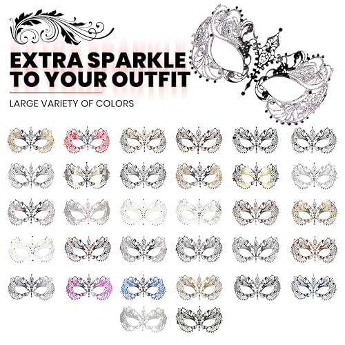 Image of Masquerade Mask for Women with Rhinestones - Elegant Metal Half Face Mask for Masquerade Parties, Mardi Gras, & Themed Events