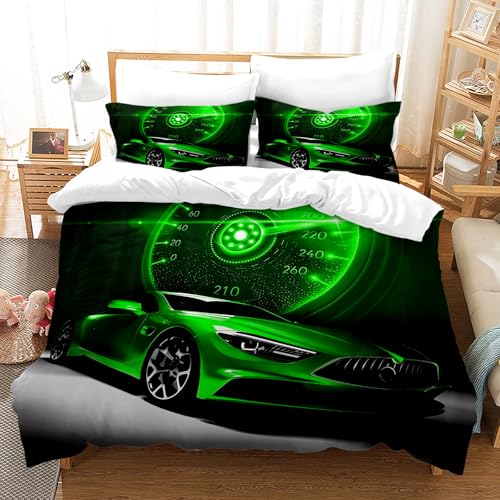CXYXHW Juego de ropa de cama de coches de carreras para niños, funda nórdica de coches deportivos con tema de deportes extremos, juego de ropa de cama para niños con cremallera y 2 fundas de almohada