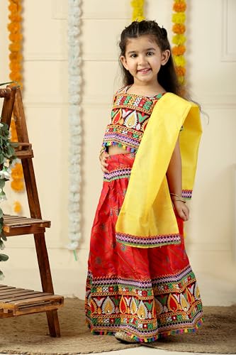 Image of AHHAAAA Kids Embroidered Traditional Ghoomar Lehenga Choli |Chania Choli|Radha Dress|Navratri /Dandiya /Garba Dress with Dupatta for Girls Y0040