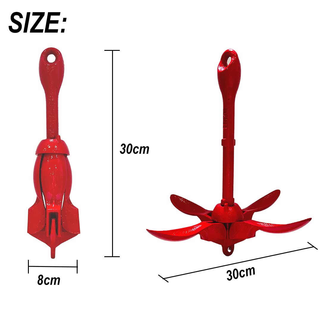 BeGrit Ancora Barca Pieghevole 1.5kg/3.3lb Kit di Ancora Kayak Gommone per SUP Canoe Ancoraggio Ombrello Acciaio Carbonio con Cima Ormeggio Corda Arancione Galleggiante da 10m e Borsa di Stoccaggio