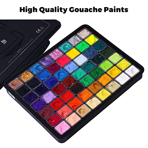 Himi Gouache Paint Set, 56 Colors X 30Ml Include 8 Metallic And 6 Neon Colors, Unique Jelly Cup Design In A Carrying Case Perfect For Artists, Students, Gouache Opaque Watercolor Painting #TOP3