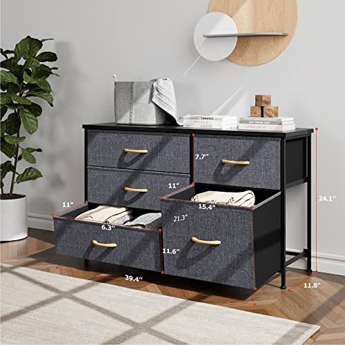 Nicehill Dresser For Bedroom With 5 Drawers, Storage Drawer Organizer, Wide Chest Of Drawers For Closet, Clothes, Kids, Baby, Tv Stand With Storage Drawers, Wood Board, Fabric Drawers(Black Grey) #TOP7