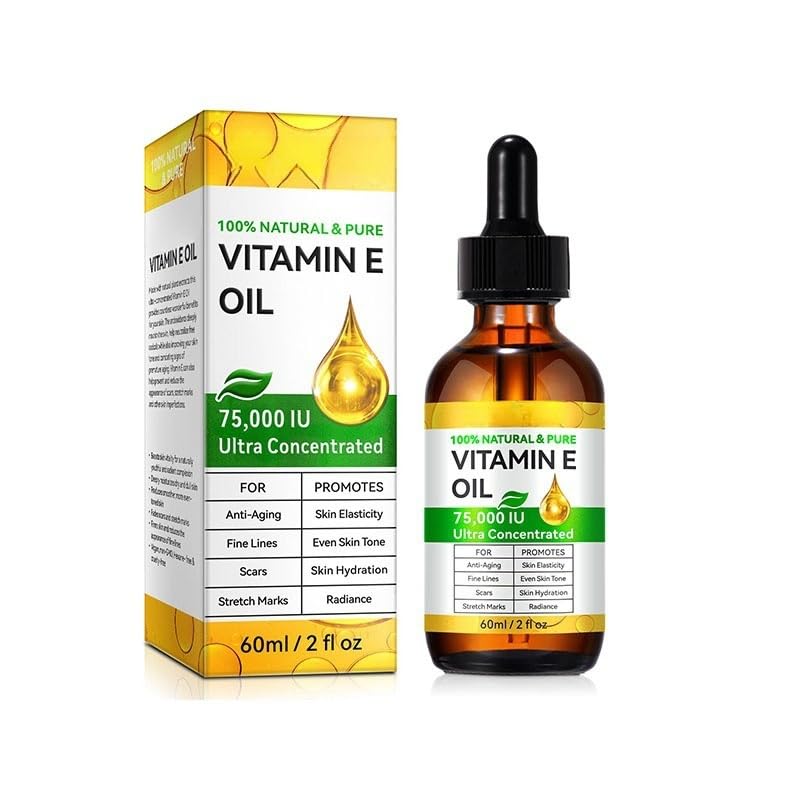 Souvik Aceite de Vitamina E Orgánico 75000 IU 60ml Vitamina E Líquida Pura para el Cuidado de la Piel Antiarrugas Hidratante Reafirmante Serum Facial y Vitamina E para la Cara Estrías y Cicatrices