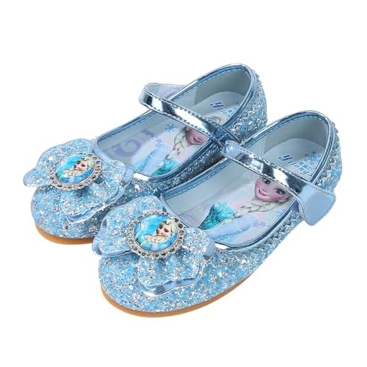 FStory&Winyee Mädchen Prinzessin Schuhe Kinder ELSA Sandalen Partei Glitzer Kristall Schuhe Mädchen Kostüm Zubehör Karneval Verkleidung Party Aufführung Fasching Tanzball, Blau, 32 EU