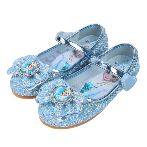 FStory&Winyee Mädchen Prinzessin Schuhe Kinder ELSA Sandalen Partei Glitzer Kristall Schuhe Mädchen Kostüm Zubehör Karneval Verkleidung Party Aufführung Fasching Tanzball, Blau, 29 EU