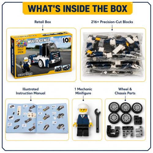 Image of Yashoni Automotive Building Blocks Toy Set for Kids | 10+ Construction Models in one Set| Aircraft, Excavator, Jeep, Car Model Building Kit | Educational STEM Toy | Ages 6+ (Heavy Truck)