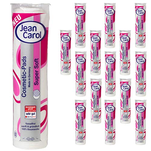 Jean Carol supersoft Baumwoll Wattepads fusselfrei, Vorteilspack (15x60 Stück), Reinigung & Abschminken des Gesichts, nachhaltig aus 100% Naturfasern Cover