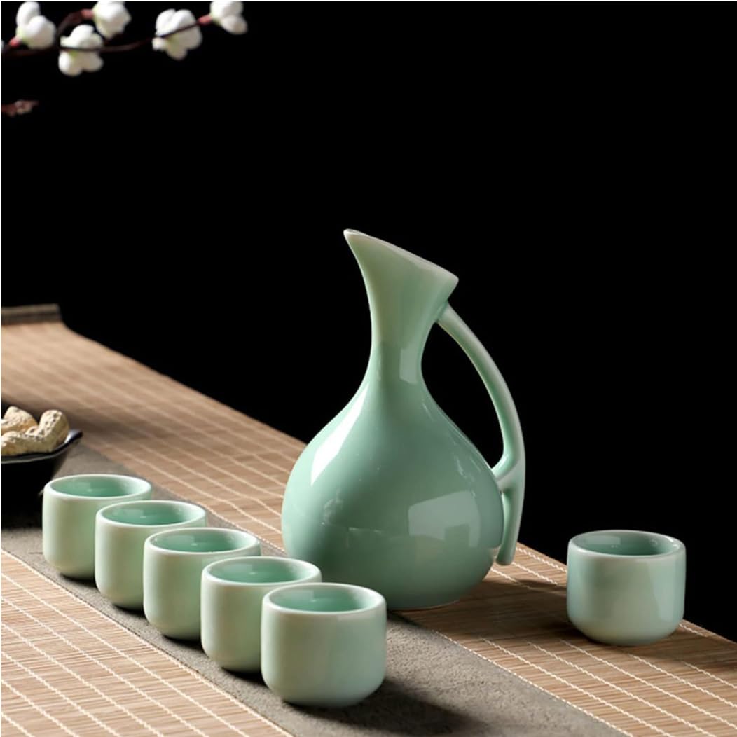 Set di sakè giapponese tradizionale in ceramica, confezione regalo da 7 pezzi, tradizionale tazza da sakè artigianale in porcellana retrò con 1 pentola da sakè e 6 tazze da sakè, il miglior rega