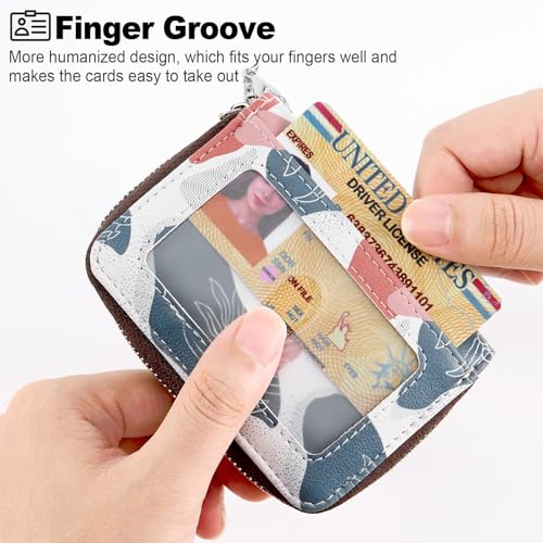 Image of Mayski Credit Card Holder, Zipper Credit Card Wallet for Women, Small Accordion Card Cases Holder, KeyChain Wallet, Business Card Holder, Desert Leaf