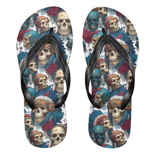 Flip Flop Sandals Indian Skulls Print for Women Men Beach Outdoor XS