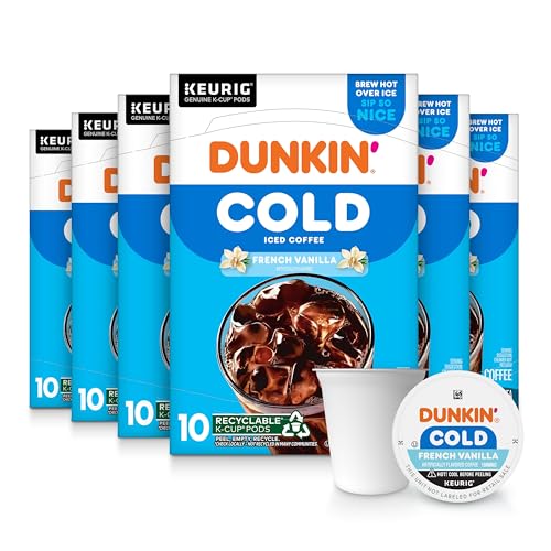 Dunkin’ Cold Iced Coffee, French Vanilla Artificially Flavored Keurig K-Cup Pods, 10 Count Box, (Pack of 6)