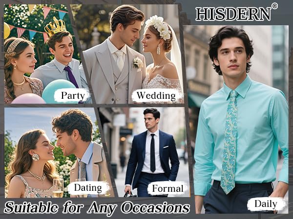 Image of HISDERN Men Floral Ties Woven Classic 3.4 inch Necktie Set Formal Tie Pocket Square for Wedding with Handkerchief Gift Box