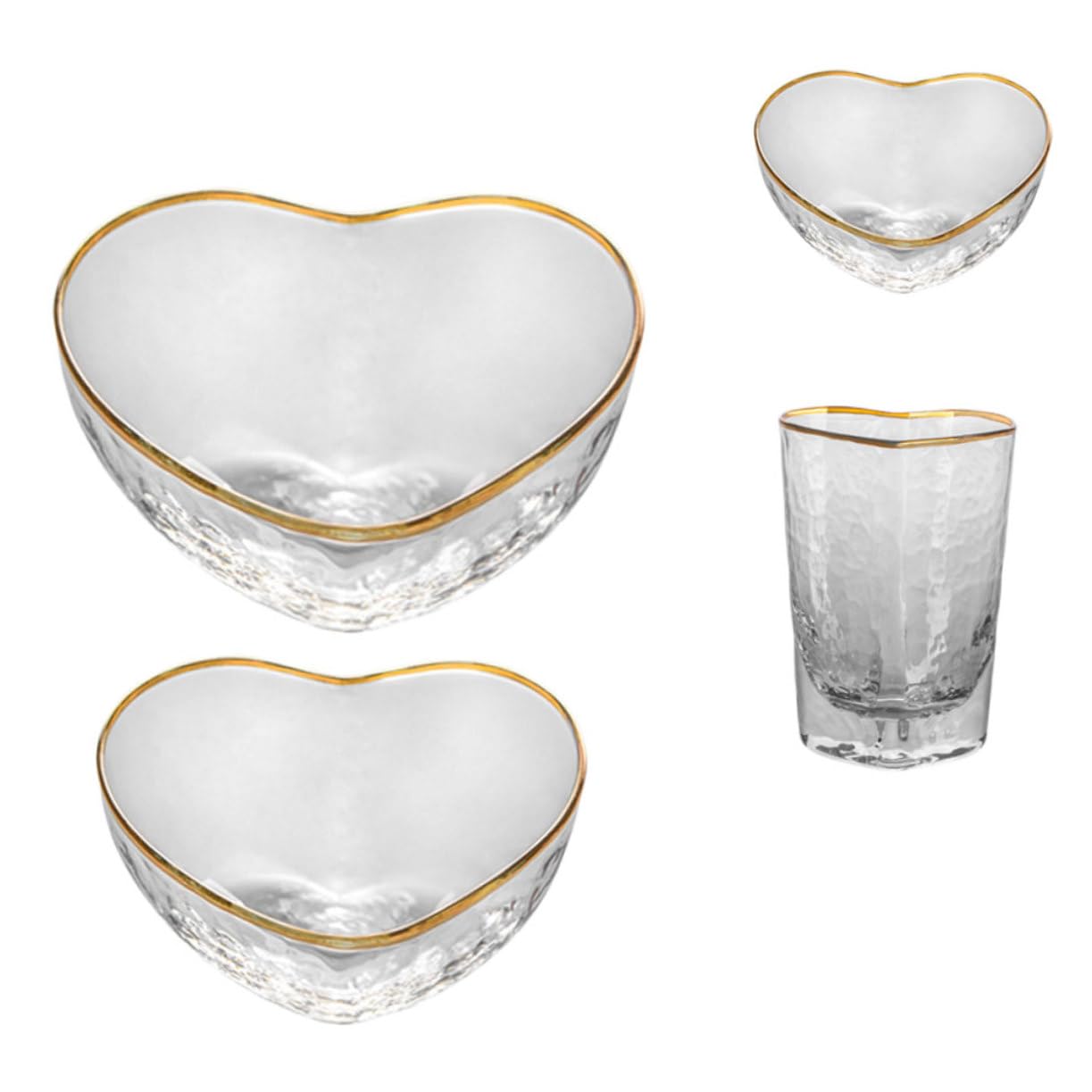Cabilock Ensemble Bol et Tasse à Dessert en Verre, Saladier Transparent, Surface Lisse et Brillante, 4 Pièces, pour Mariages et Réunions de Famille