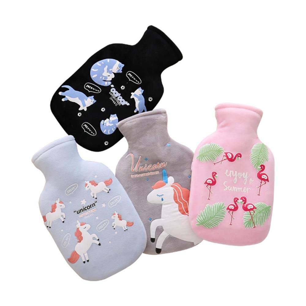 Borsa per acqua calda con copertura Animale Cartoon 350 ml Borsa per acqua calda in gomma per alleviare il dolore mani piedi più caldo regalo per donne ragazze - Mix - 4 pezzi