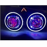 Lantsun 7 Inch Round Projector Headlight With LED Halo Ring Demon Eye For Jeep Wrangler JK TJ LJ(Pack of 2)-J239 (A)-Blue