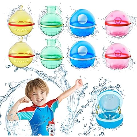 Wiederverwendbare Wasserbomben Selbstschließend, 8 Stück Wasserballons Wasserball Cover