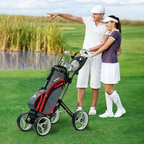 Image of XDriveMax GC53 Stable 4-Wheel Golf Trolley, Compact One-Click Fold Push Cart with Cup Holder, Scorecard Slot & Storage