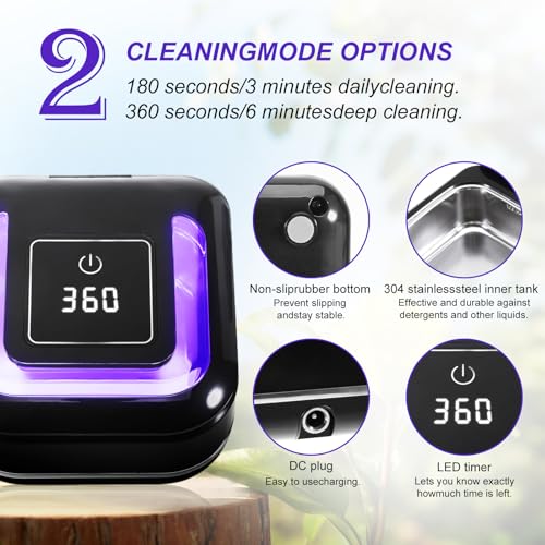 Ultraschallreinigungsgerät für Zahnersatz,43000Hz UV Ultraschallreiniger, 180ML Ultraschallreinigungsgerät Brille 2 Modi für Zahnprothesen, Aligner, Retainer, Mundschutz, Schmuck, Whitening Trays