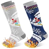 GRPSKCOS Jungen Skisocken, 2 Paar warme dicke Schneesocken für Kinder Mädchen Kleinkind Winter Skifahren Snowboarden(01 Marineblau + Grau- 2 Paare,3-6 Jahre)