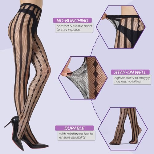 MANZI Halloween Checkered Striped Clown Tights for Women Gothic Patterned Fishnet Stockings4