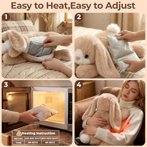 Image of Mewaii Weighted Stuffed Animals for Adults & Kids, 2-5 lbs - 23 inch Heatable Coolable Bunny Plush, Microwavable Adjustable Removable Inner Pad, Realistic Hug Comfort Easter Gift (Cream White)