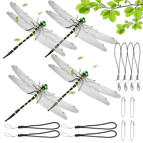 Coomoors オニヤンマ 虫除け 16cm特大モデル トンボ模型 蜂よけ 蚊除け 昆虫駆除 屋外用 吊り下げ式 安全ピン付き 玄関 ベランダ 釣り 登山 キャンプ アウトドア 虫対策グッズ (4PCS)