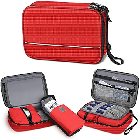 SITHON Diabetic Travel Bag with Hand Strap, Water Resistant Portable Storage Organiser Case for Insulin Pens, Glucose Meter, Blood Sugar Test Strips and Other Diabetic Supplies (Bag Only), (Red) Cover