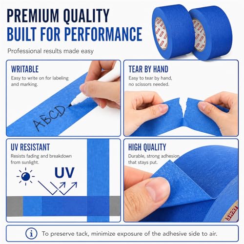 Image of SWRT Blue Painter's Tape, 1 Inch x 20 Yards, 4 Rolls, Clean Removal | Crisp Paint Lines; Fast, Clean Masking; Reliable Hold; Easy Hand Tear; Walls, Trim & Glass; Painting & Crafts