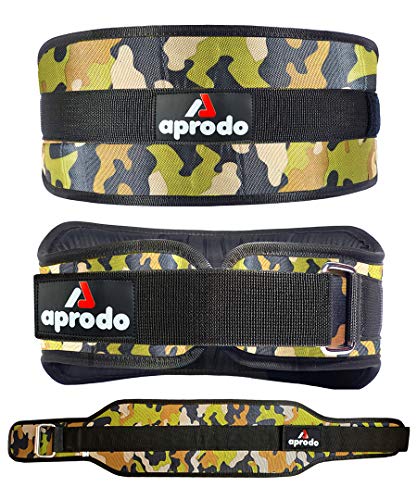 Aprodo 6’’ Inches Wide Ultimate Gym Belt, Ultra-Light Neoprene, Back Cushion Support, Unisex Belt for Weightlifting & Bodybuilding & Gym Workout (Green Camouflage, Medium 32'' - 36'')