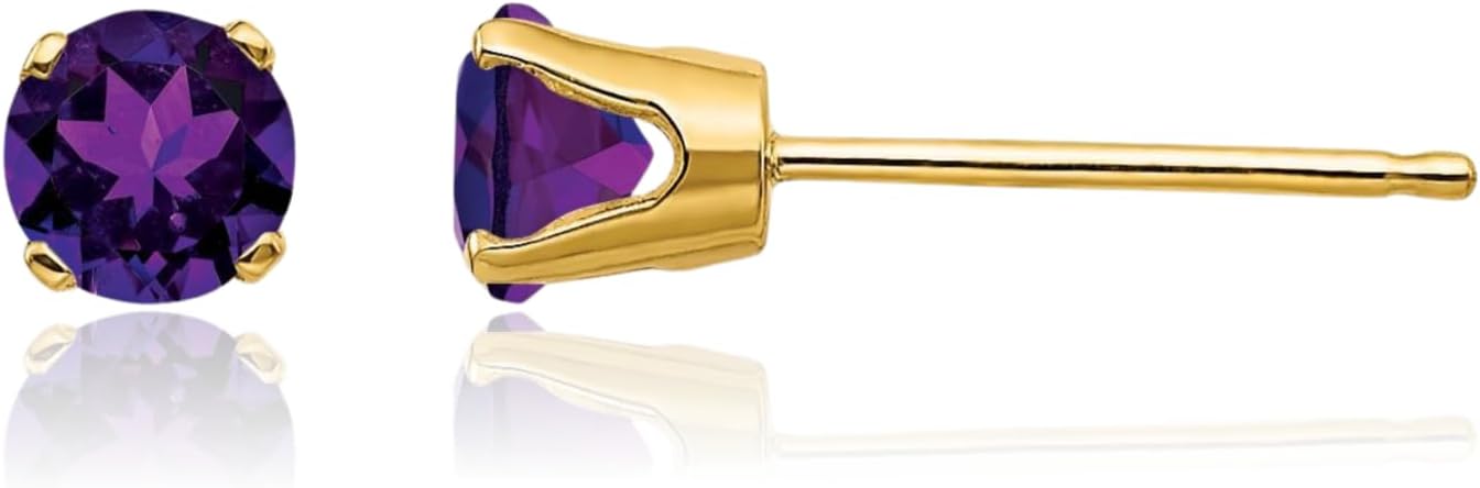 IceCarats 14K Solid Yellow Gold 0.46 carat Purple Amethyst Medium Stud Earrings 4mm Round Cut, Natural, Prong Set, Butterfly Back For Her