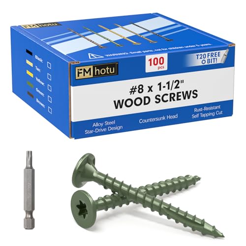 Image of #8 x 1-1 /2 inch Deck Screws, 100Pcs Star Drive Wood Screws, Rust Resistant Timber Screws for Timber /Log /Landscaping Wood, T20 Star Bit Included, Green