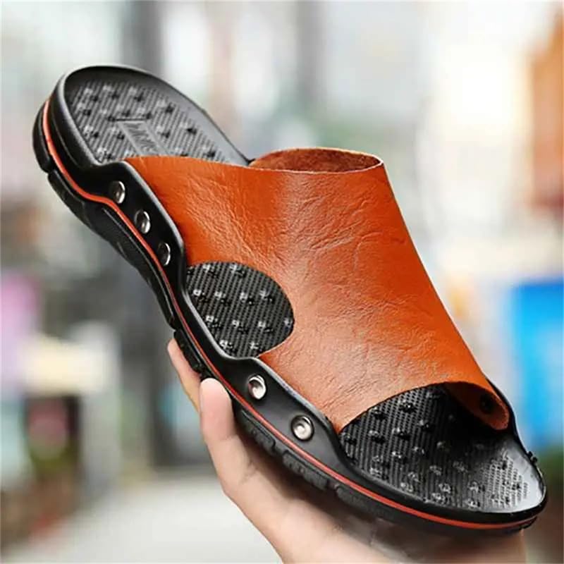 CHUUMEE New Men Leather Casual Sandals Beach Shoes Anti-slip Flat Slippers2