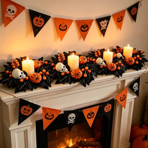 Image of 4 PCS Mini Halloween Candle Rings Skeleton Black Maple Leaves Wreaths