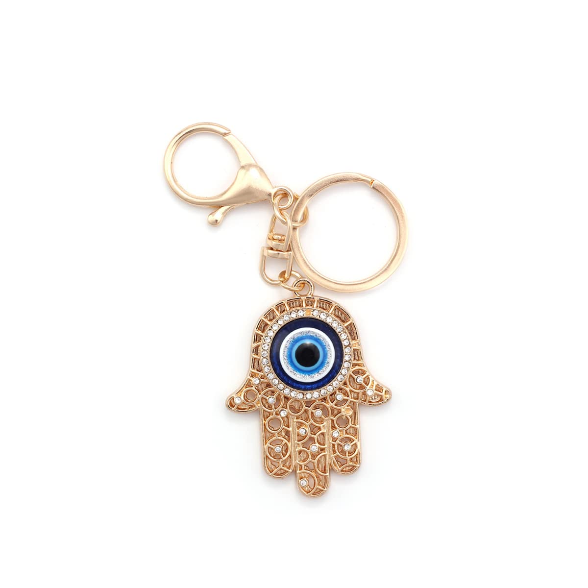 RUITASA Evil Eye Silver Hamsa Keychain Hand Fatima Protection Charm Key Holder Good Luck Keychain Car key chain with key key Ring (Gold)