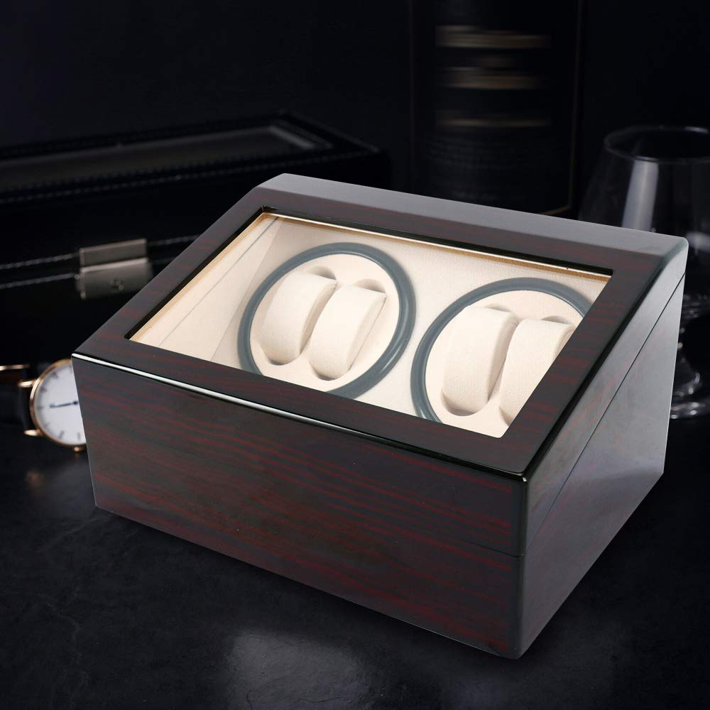 Automatikuhren Uhrenbeweger 4+6, Uhrenbox Watch Winder Mute für Uhren Luxuriöser Uhrenwender Aufbewahrung Aufbewahrungs Vitrine Glasdeckel, Batteriebetrieb oder Netzteil