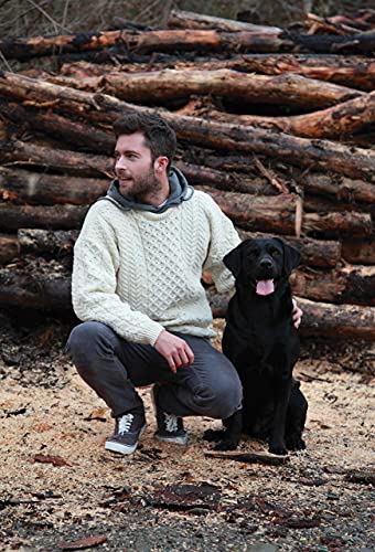 100% Natural Wool Crew Neck Aran Sweater Natural,X-Large #TOP4