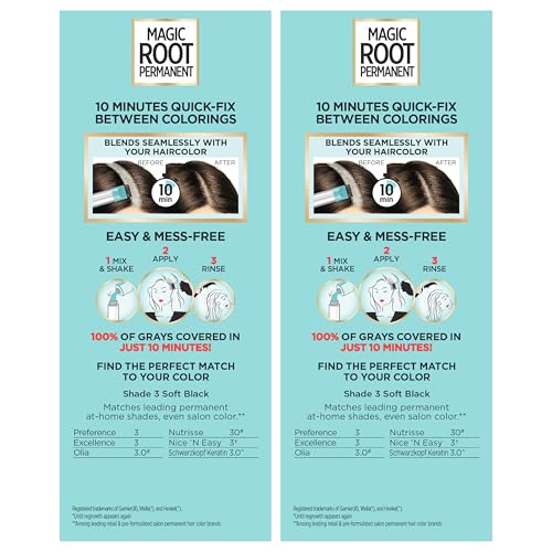 Image of L'Oreal Paris Magic Root Permanent Hair Color Kit, 100% Gray Hair Coverage In Just 10 Minutes, Precision Brush Applicator for Seamless Application, 3 Soft Black (2 Count)