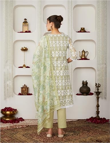 Image of Amazon Brand - Myx Women Chikankari A-Line Kurta Pant Set with Dupatta (Available in Plus Sizes)