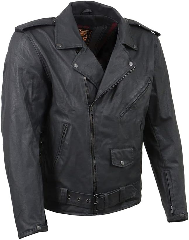 Milwaukee Leather Mdm1020 Men's Armored Black Waxed Denim Biker Jacket