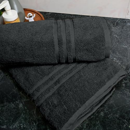 Image of Divine Casa 100% Cotton Bath Towel Set of 2, 550 GSM Ultra Soft Highly Absorbent Thick Towels, Large 75 x 150 cm, Grey